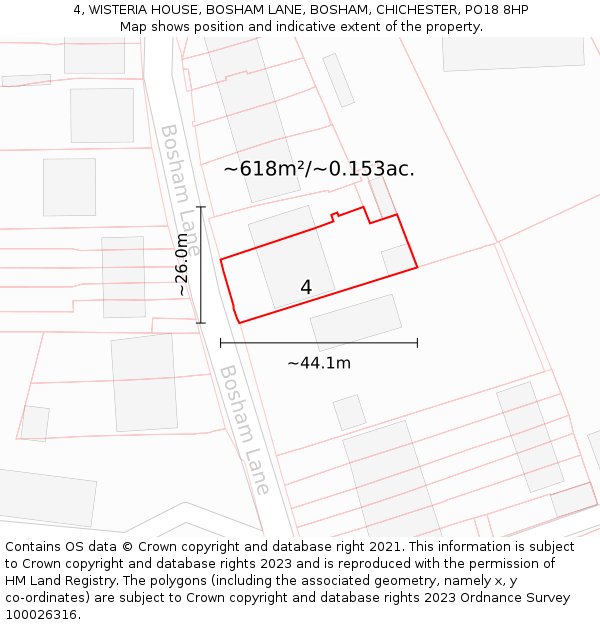 4, WISTERIA HOUSE, BOSHAM LANE, BOSHAM, CHICHESTER, PO18 8HP: Plot and title map