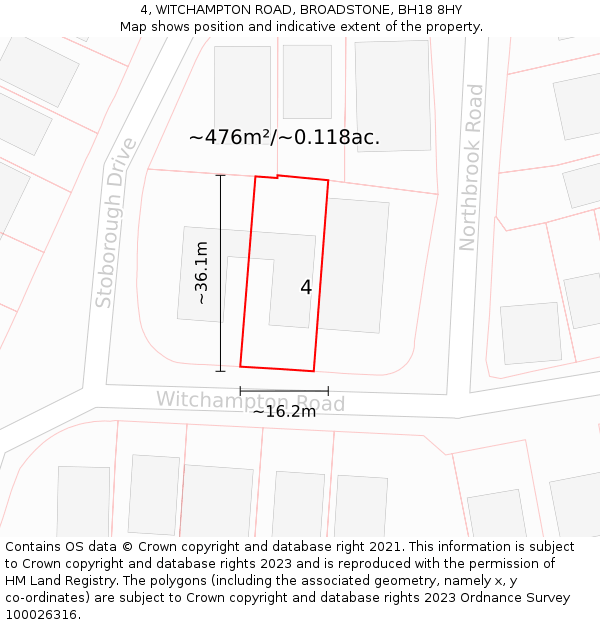 4, WITCHAMPTON ROAD, BROADSTONE, BH18 8HY: Plot and title map