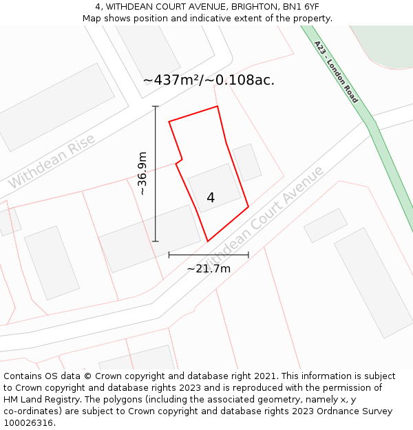 4, WITHDEAN COURT AVENUE, BRIGHTON, BN1 6YF: Plot and title map