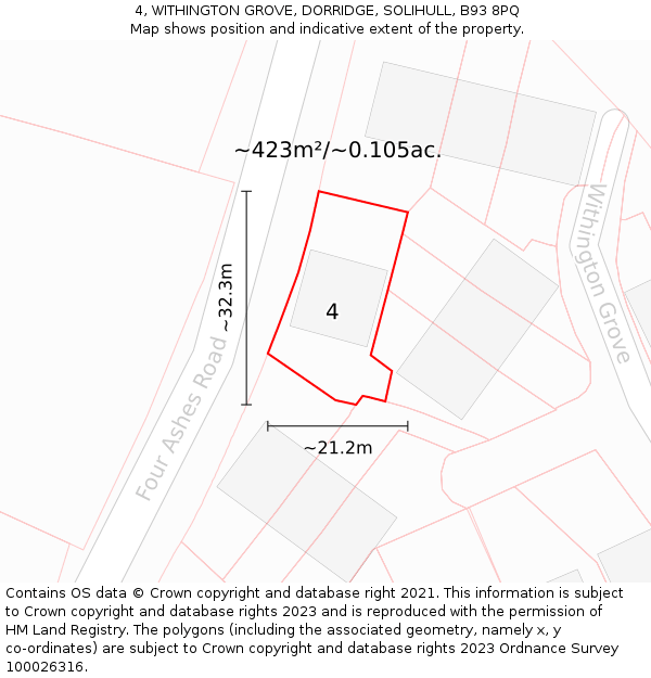 4, WITHINGTON GROVE, DORRIDGE, SOLIHULL, B93 8PQ: Plot and title map