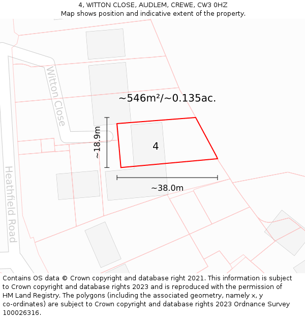 4, WITTON CLOSE, AUDLEM, CREWE, CW3 0HZ: Plot and title map