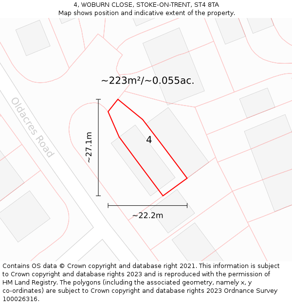 4, WOBURN CLOSE, STOKE-ON-TRENT, ST4 8TA: Plot and title map