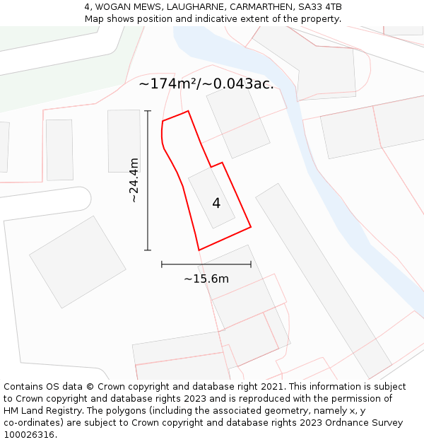 4, WOGAN MEWS, LAUGHARNE, CARMARTHEN, SA33 4TB: Plot and title map