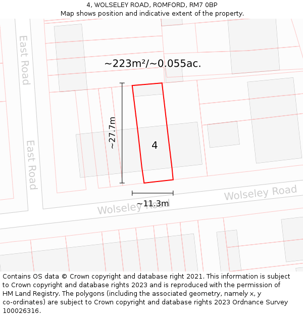 4, WOLSELEY ROAD, ROMFORD, RM7 0BP: Plot and title map