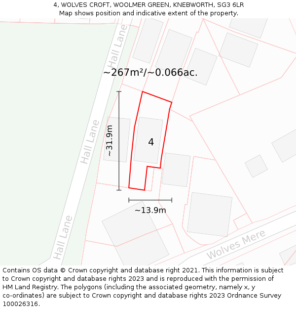 4, WOLVES CROFT, WOOLMER GREEN, KNEBWORTH, SG3 6LR: Plot and title map