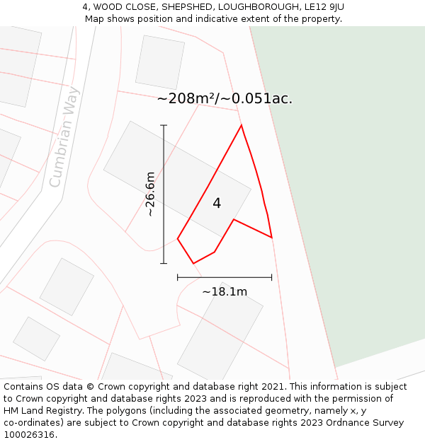 4, WOOD CLOSE, SHEPSHED, LOUGHBOROUGH, LE12 9JU: Plot and title map