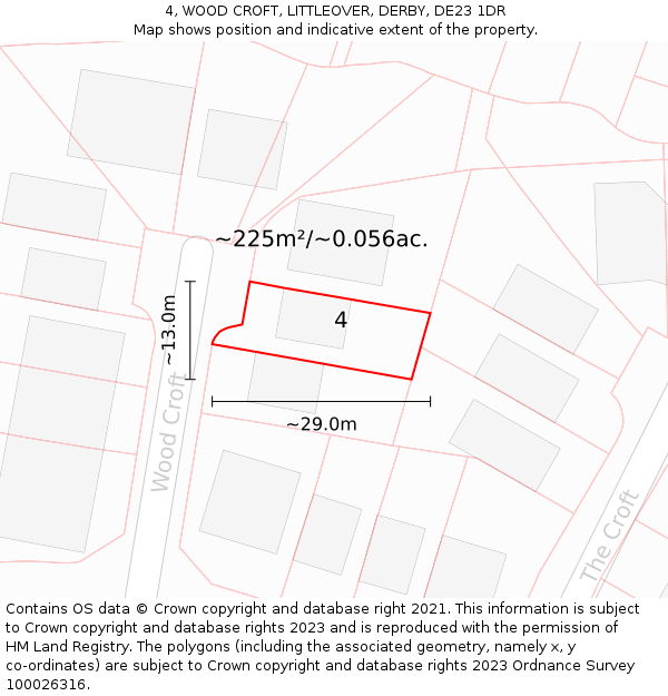 4, WOOD CROFT, LITTLEOVER, DERBY, DE23 1DR: Plot and title map