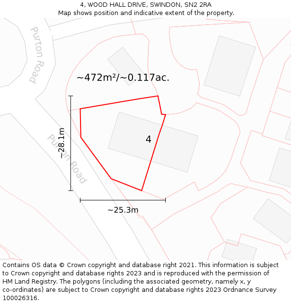 4, WOOD HALL DRIVE, SWINDON, SN2 2RA: Plot and title map