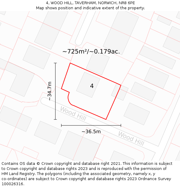 4, WOOD HILL, TAVERHAM, NORWICH, NR8 6PE: Plot and title map