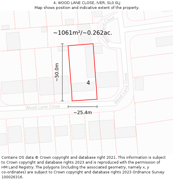 4, WOOD LANE CLOSE, IVER, SL0 0LJ: Plot and title map