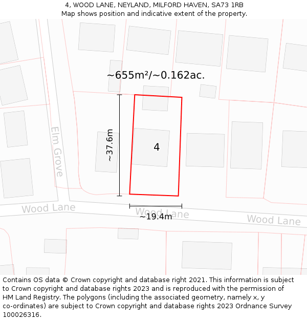 4, WOOD LANE, NEYLAND, MILFORD HAVEN, SA73 1RB: Plot and title map