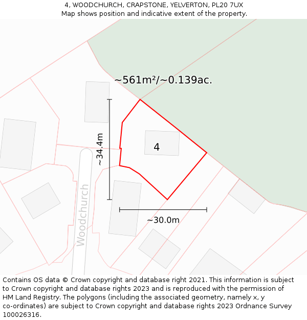 4, WOODCHURCH, CRAPSTONE, YELVERTON, PL20 7UX: Plot and title map