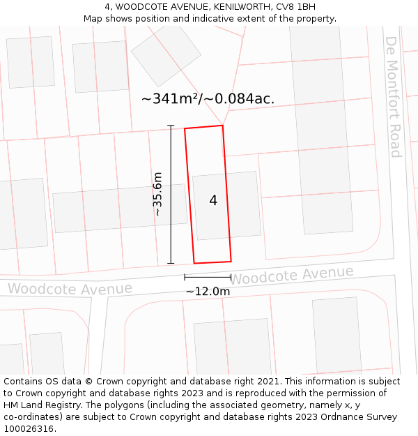 4, WOODCOTE AVENUE, KENILWORTH, CV8 1BH: Plot and title map