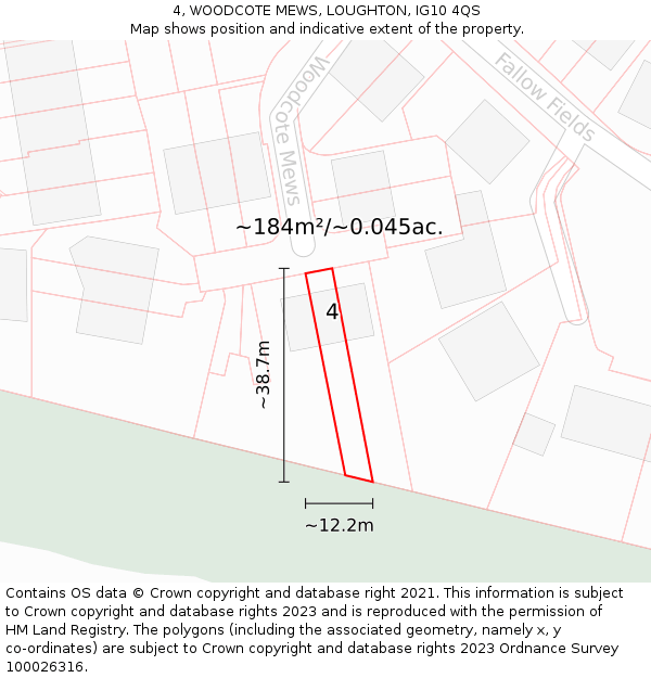 4, WOODCOTE MEWS, LOUGHTON, IG10 4QS: Plot and title map