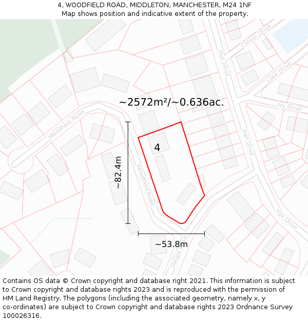 4, WOODFIELD ROAD, MIDDLETON, MANCHESTER, M24 1NF: Plot and title map