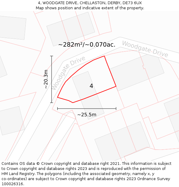 4, WOODGATE DRIVE, CHELLASTON, DERBY, DE73 6UX: Plot and title map