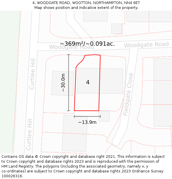 4, WOODGATE ROAD, WOOTTON, NORTHAMPTON, NN4 6ET: Plot and title map