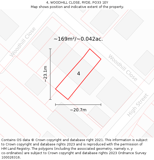 4, WOODHILL CLOSE, RYDE, PO33 1EY: Plot and title map