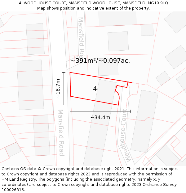 4, WOODHOUSE COURT, MANSFIELD WOODHOUSE, MANSFIELD, NG19 9LQ: Plot and title map