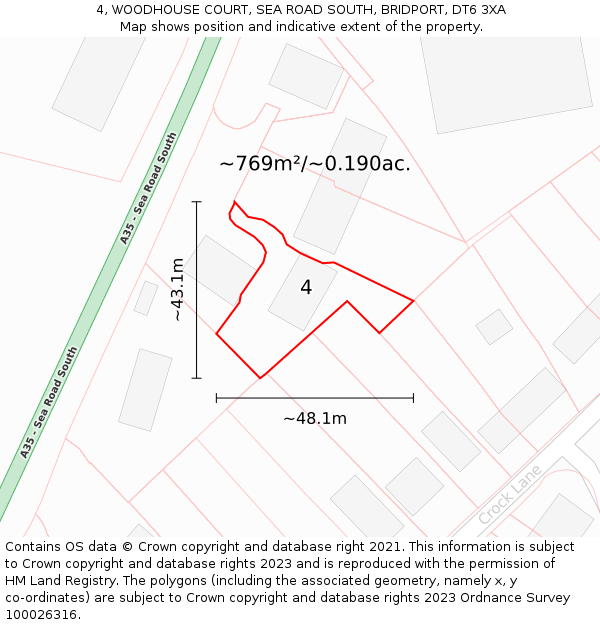 4, WOODHOUSE COURT, SEA ROAD SOUTH, BRIDPORT, DT6 3XA: Plot and title map