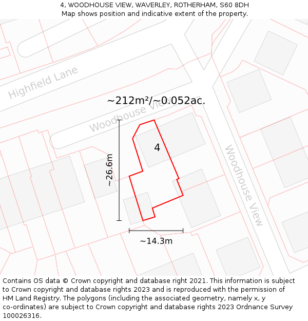 4, WOODHOUSE VIEW, WAVERLEY, ROTHERHAM, S60 8DH: Plot and title map