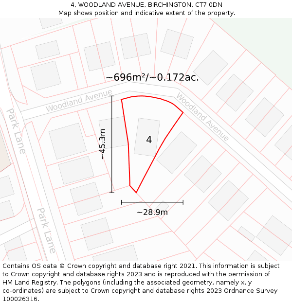 4, WOODLAND AVENUE, BIRCHINGTON, CT7 0DN: Plot and title map