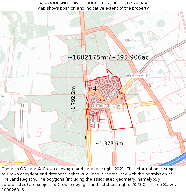 4, WOODLAND DRIVE, BROUGHTON, BRIGG, DN20 0AX: Plot and title map