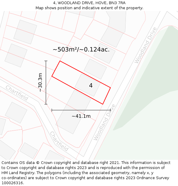 4, WOODLAND DRIVE, HOVE, BN3 7RA: Plot and title map