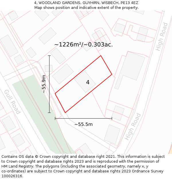 4, WOODLAND GARDENS, GUYHIRN, WISBECH, PE13 4EZ: Plot and title map