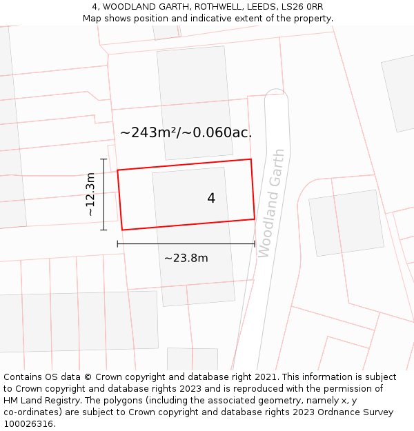 4, WOODLAND GARTH, ROTHWELL, LEEDS, LS26 0RR: Plot and title map