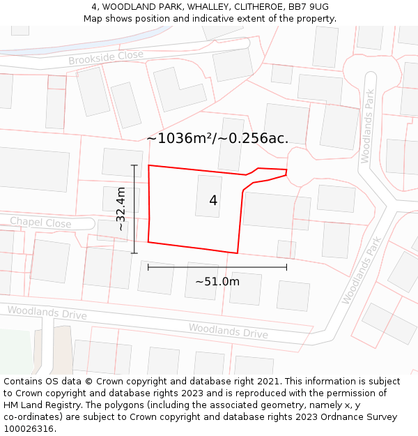 4, WOODLAND PARK, WHALLEY, CLITHEROE, BB7 9UG: Plot and title map