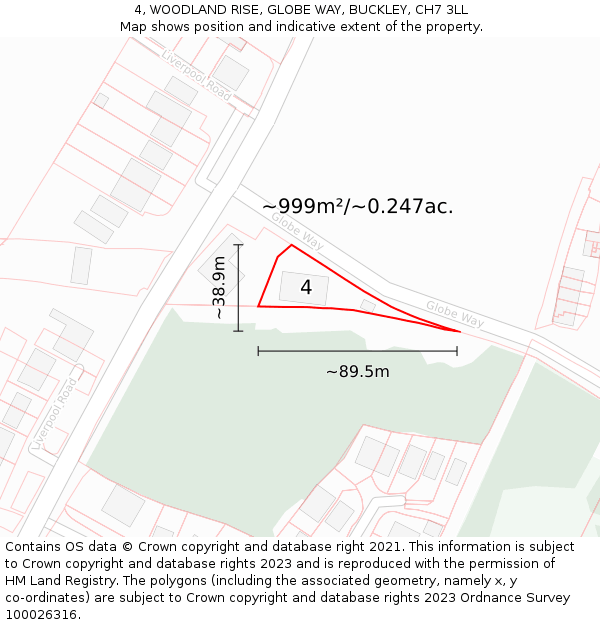 4, WOODLAND RISE, GLOBE WAY, BUCKLEY, CH7 3LL: Plot and title map