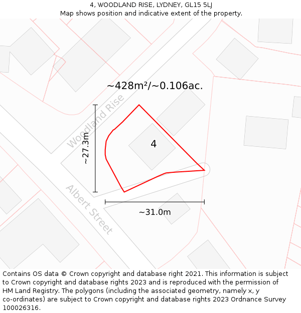 4, WOODLAND RISE, LYDNEY, GL15 5LJ: Plot and title map