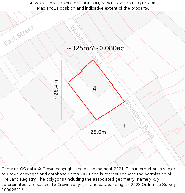 4, WOODLAND ROAD, ASHBURTON, NEWTON ABBOT, TQ13 7DR: Plot and title map