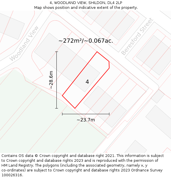 4, WOODLAND VIEW, SHILDON, DL4 2LP: Plot and title map