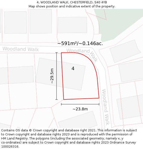 4, WOODLAND WALK, CHESTERFIELD, S40 4YB: Plot and title map