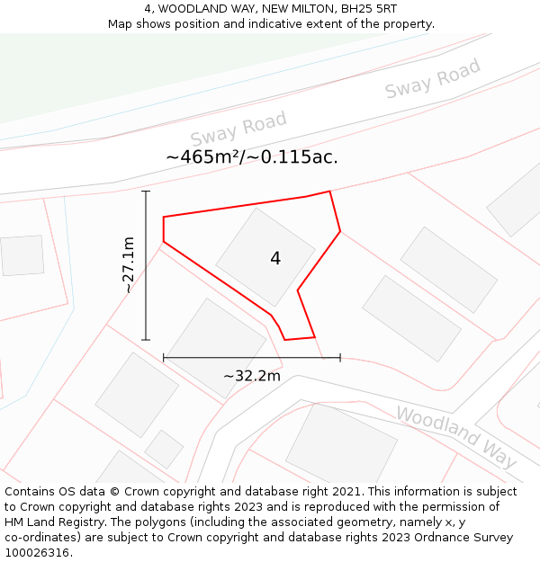 4, WOODLAND WAY, NEW MILTON, BH25 5RT: Plot and title map