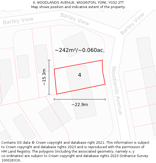 4, WOODLANDS AVENUE, WIGGINTON, YORK, YO32 2TT: Plot and title map