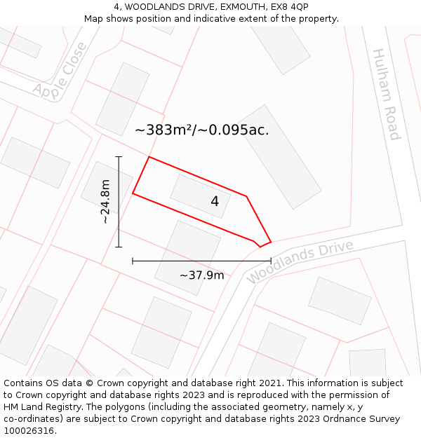 4, WOODLANDS DRIVE, EXMOUTH, EX8 4QP: Plot and title map