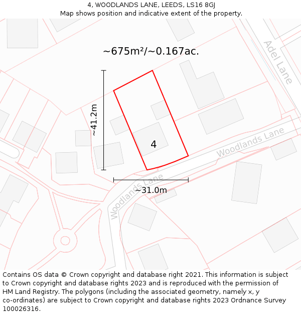 4, WOODLANDS LANE, LEEDS, LS16 8GJ: Plot and title map