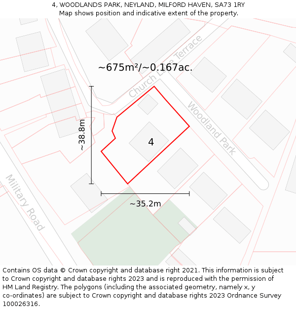 4, WOODLANDS PARK, NEYLAND, MILFORD HAVEN, SA73 1RY: Plot and title map