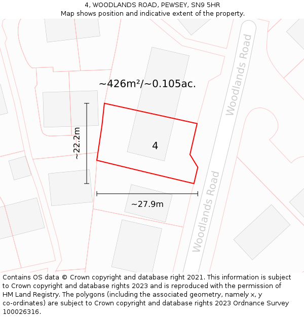 4, WOODLANDS ROAD, PEWSEY, SN9 5HR: Plot and title map