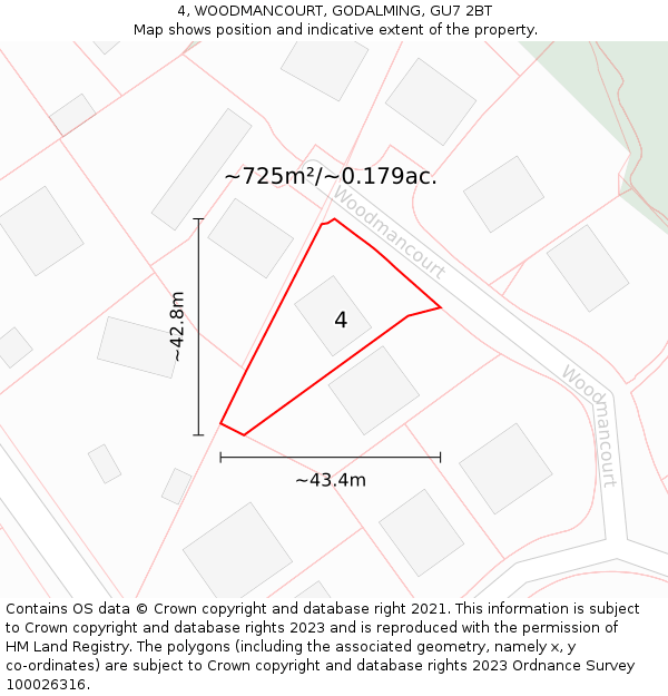 4, WOODMANCOURT, GODALMING, GU7 2BT: Plot and title map