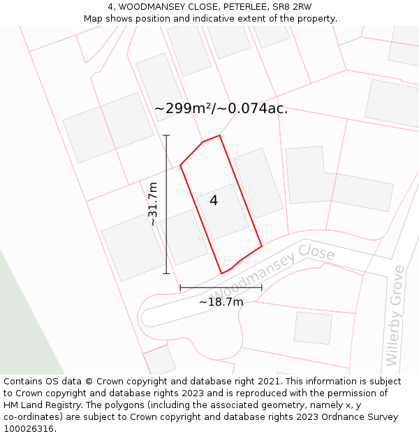 4, WOODMANSEY CLOSE, PETERLEE, SR8 2RW: Plot and title map