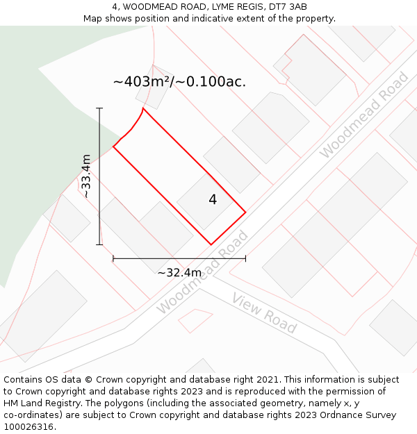 4, WOODMEAD ROAD, LYME REGIS, DT7 3AB: Plot and title map