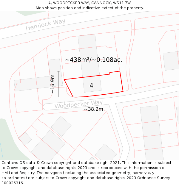 4, WOODPECKER WAY, CANNOCK, WS11 7WJ: Plot and title map