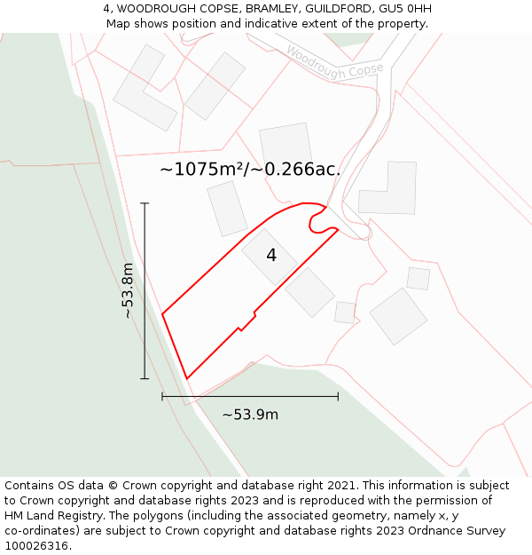 4, WOODROUGH COPSE, BRAMLEY, GUILDFORD, GU5 0HH: Plot and title map
