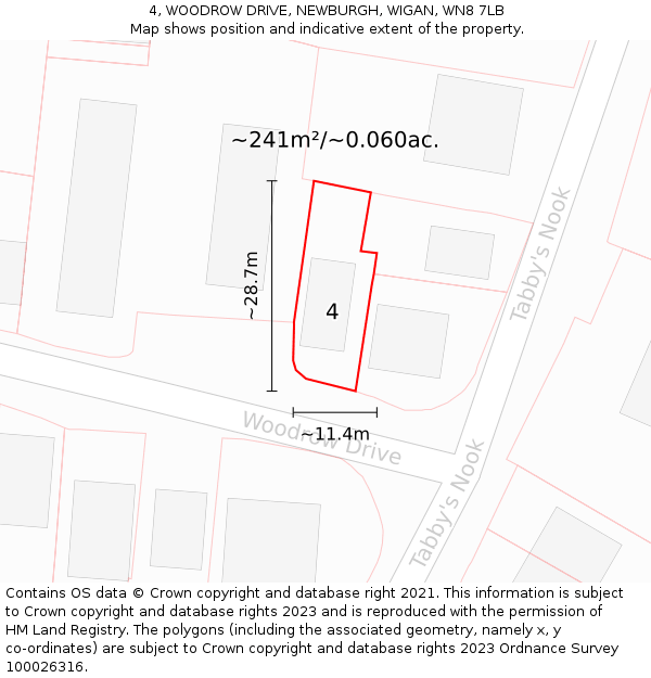 4, WOODROW DRIVE, NEWBURGH, WIGAN, WN8 7LB: Plot and title map