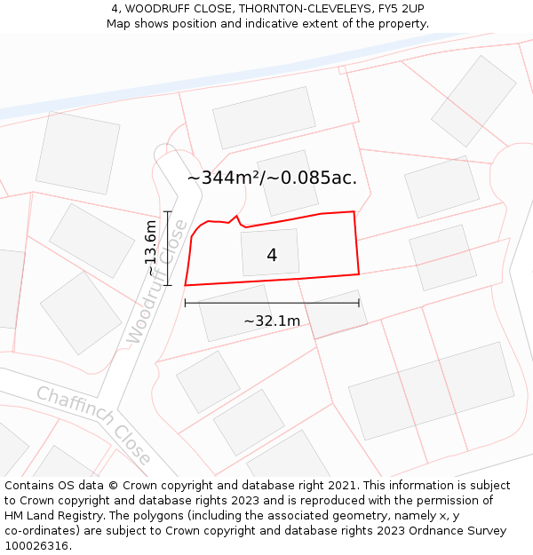 4, WOODRUFF CLOSE, THORNTON-CLEVELEYS, FY5 2UP: Plot and title map