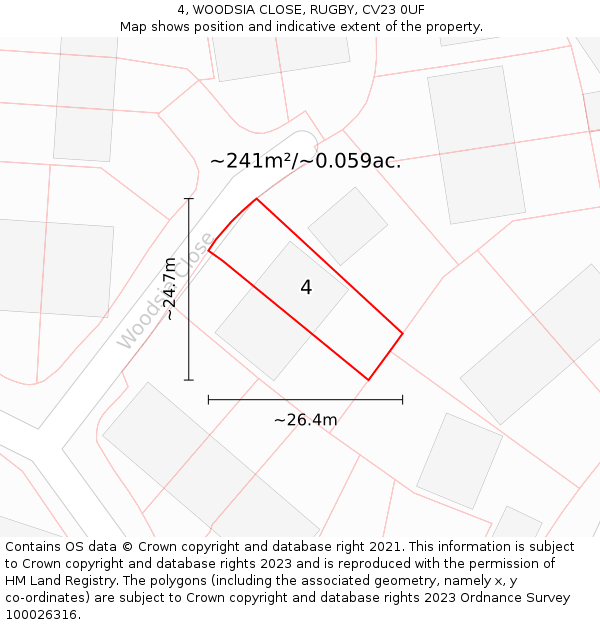 4, WOODSIA CLOSE, RUGBY, CV23 0UF: Plot and title map